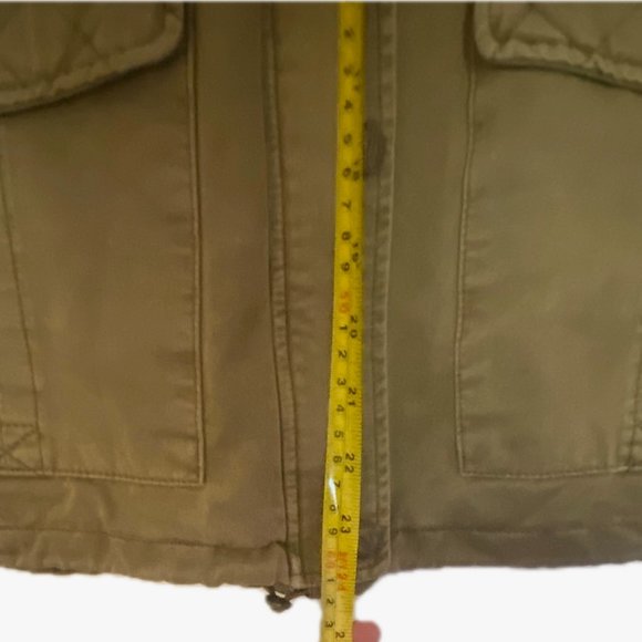 😊Guess Army Style Utility Jacket Cotton Chore Coat Zip Snap Hood Pockets Size M - Picture 13 of 16